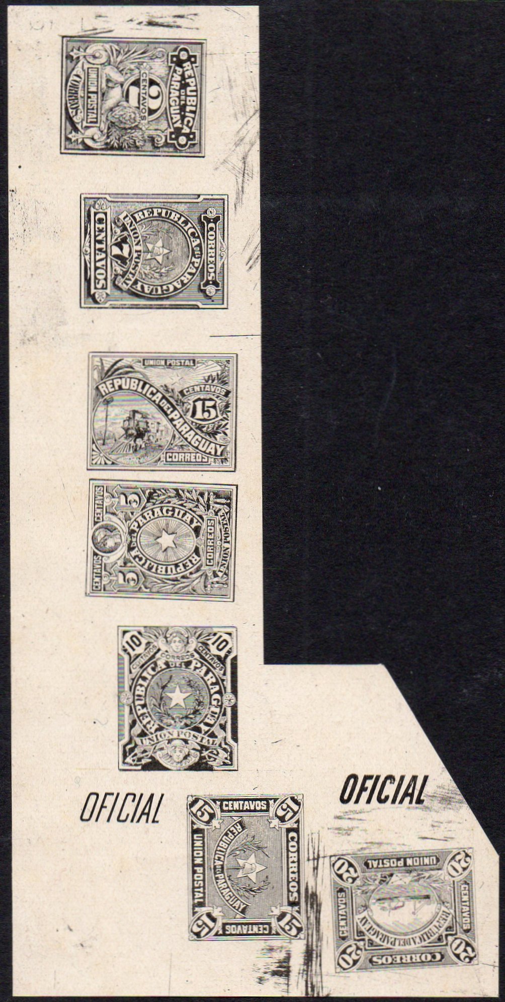 Paraguay 1886 Official stamps printers proof essay 